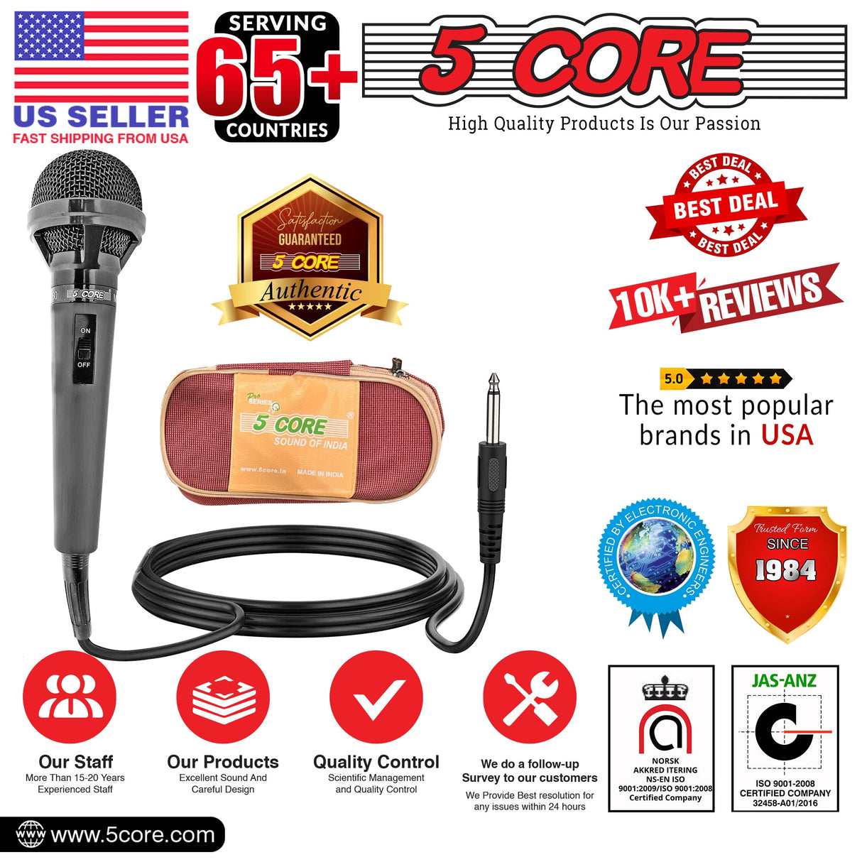 5Core XLR Microphone Dynamic Mic Karaoke Singing Studio Mics Handheld Microfono