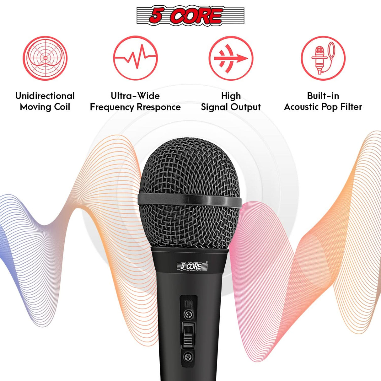 5Core XLR Microphone Dynamic Mic Karaoke Singing Studio Mics Handheld Microfono