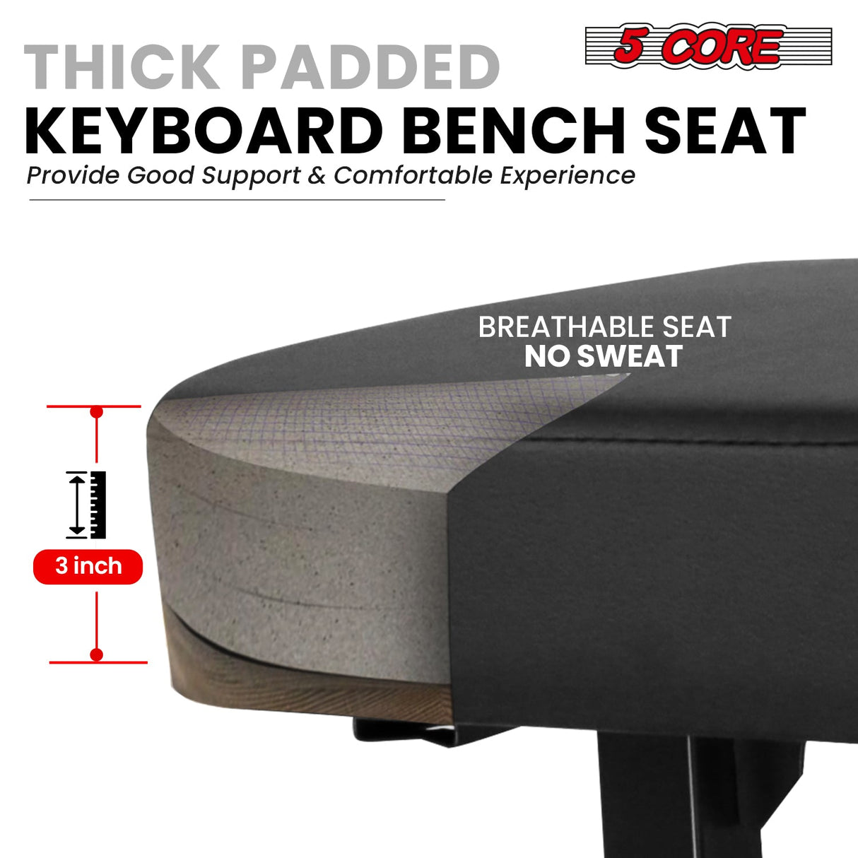 5CORE Keyboard Bench Piano Stool Thick Padded Seat Height Adjustable Keyboard Chair