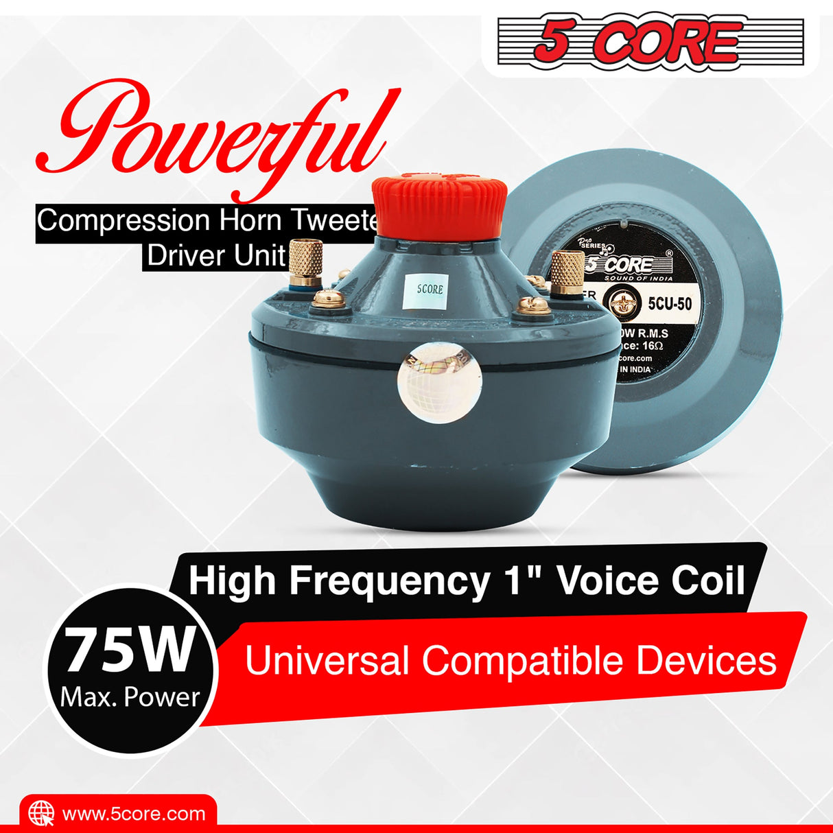 5 Core Compression Driver 500W Peak Aluminium Tweeter Diaphragm 16 Ohm Throat Twist Horn Speaker