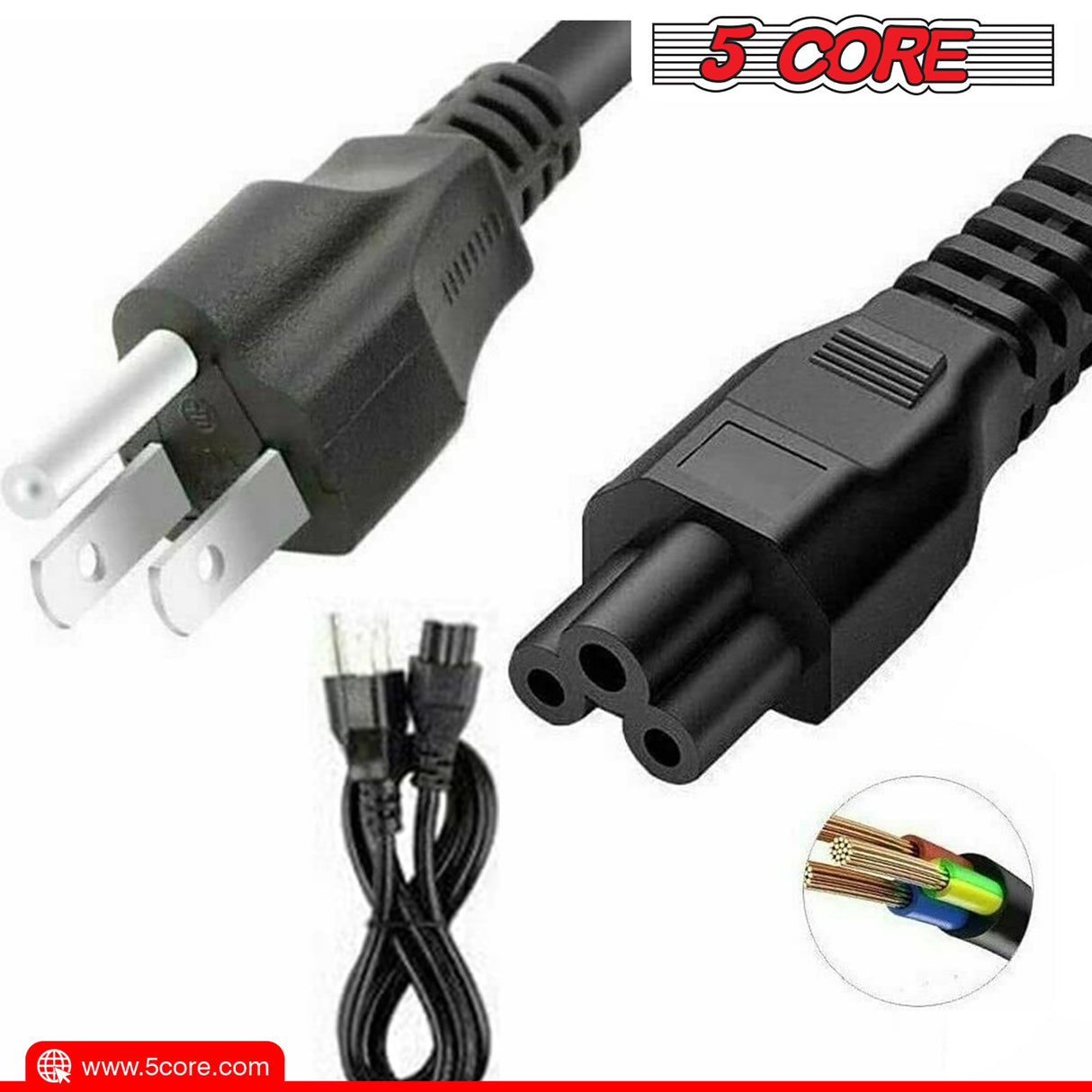 5Core AC Power Cord 6Ft 2 Prong US Male to Female Extension Adapter 18AWG 10A 7A 125V
