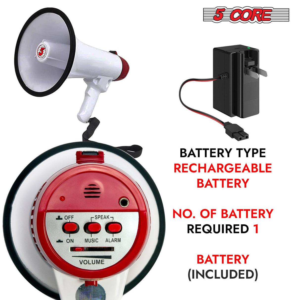 5Core Megaphone Bullhorn Speaker 50W Bull Horn Rechargeable Cheer Megafono 300 Meter