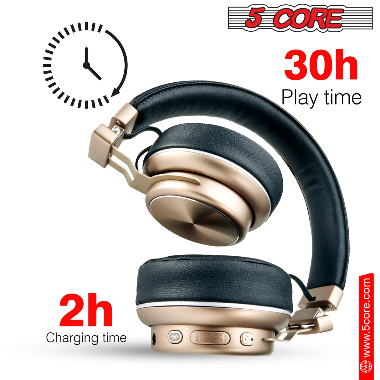 5 CORE Bluetooth Headphones Over Ear Noise Cancelling Headset Stereo Headphone with Padded Ear Cups + Adjustable Headband HEADPHONE 13 G