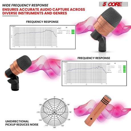 5Core Conga Mic Snare Tom Microphone Drum Kit Condenser XLR Instrument Mics Copper XP