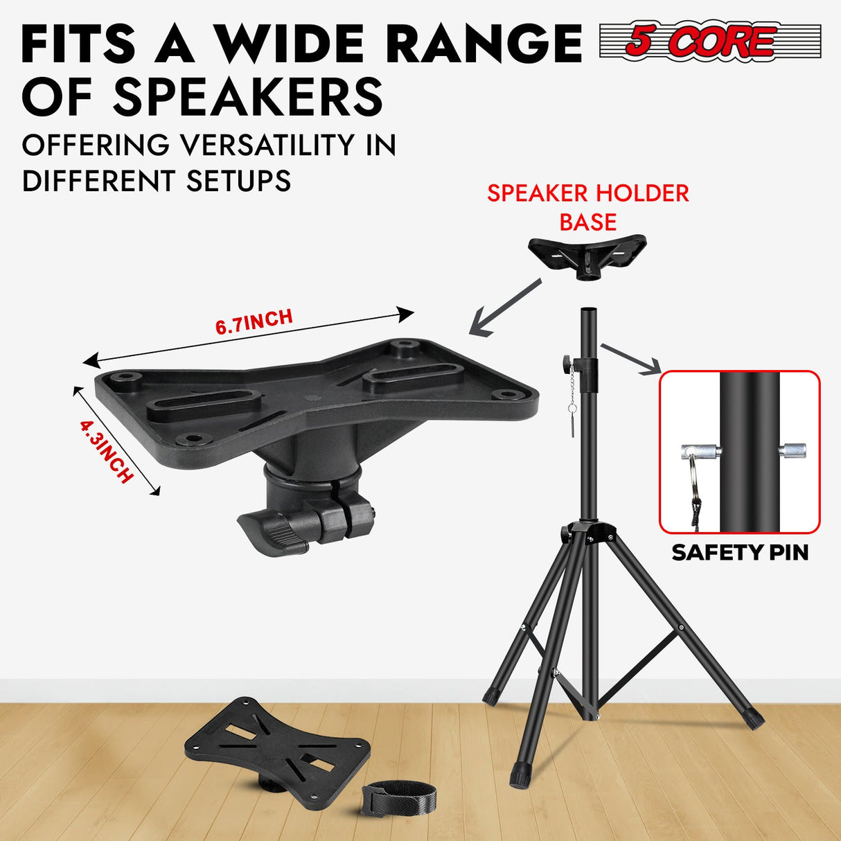 5Core Speaker Stand Tripod Floor Short Adjustable DJ Studio Monitor Stands Pole Mount BLACK
