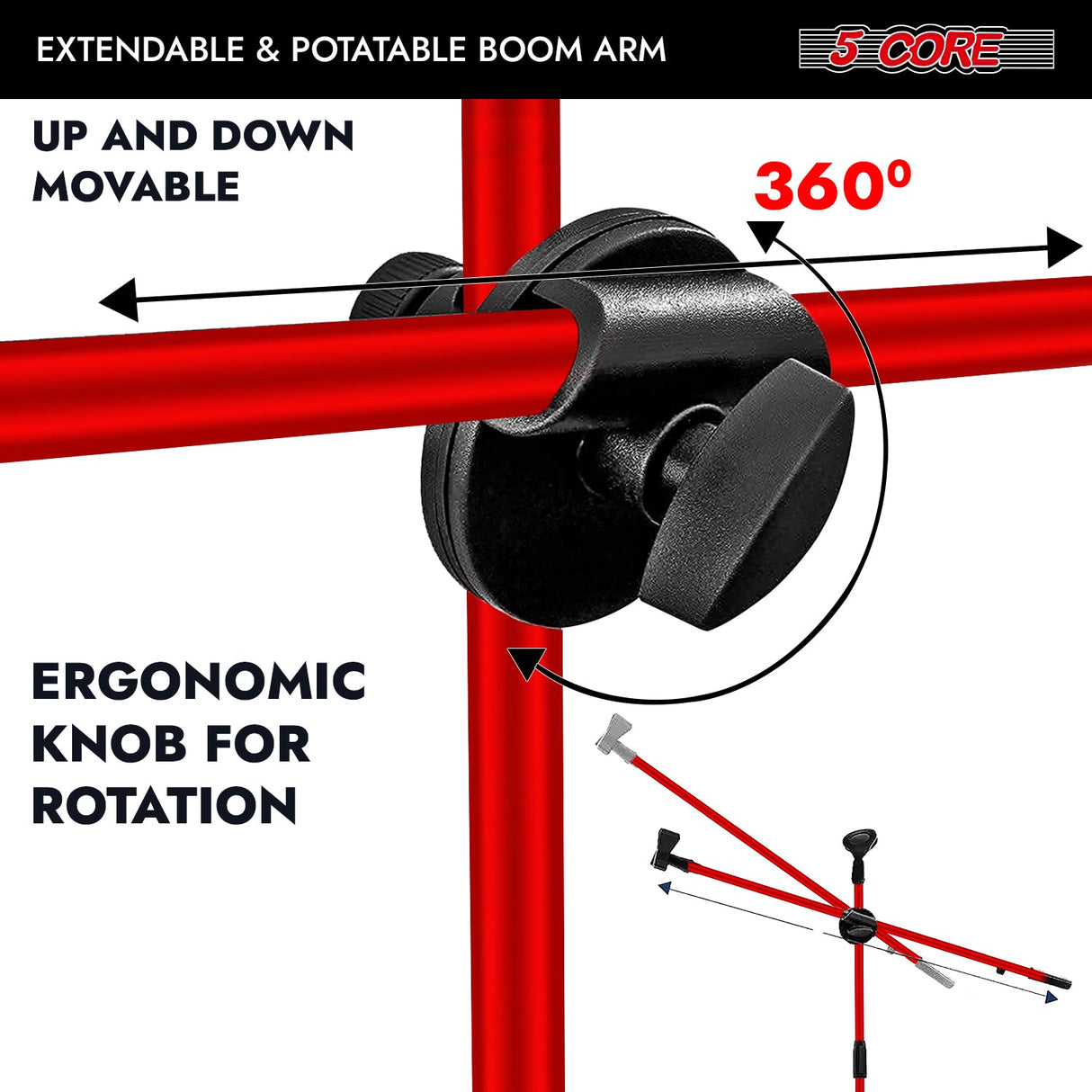 5Core Tripod Mic Stand Adjustable Heavy Duty Floor Holder Microphone Boom Arm RED