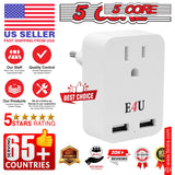 5 Core European Travel Plug Adapter w 2 USB Ports Universal Adopter for International Power Outlet