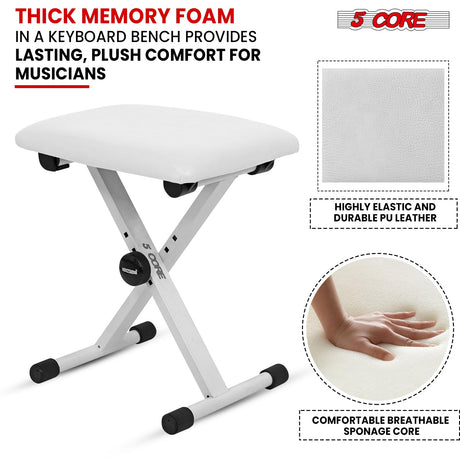 5 Core Keyboard Bench X Style Piano Stool Padded Adjustable Keyboards Chair