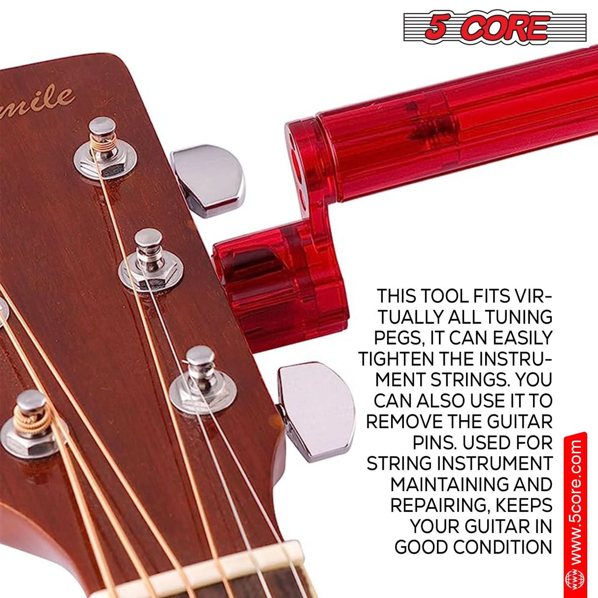 5Core Guitar String Winder Professional Guitars Tools Peg Winder with Bridge Pin Remover