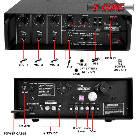 5Core Amplifier Home Audio Stereo Receiver PA Speaker Microphone Surround Sound Amp