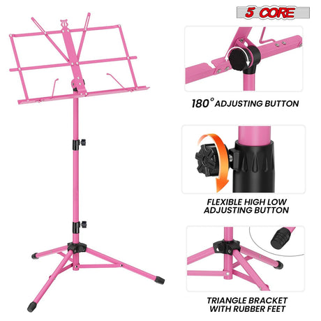5 Core Music Stand Adjustable Desktop Book Stands Portable Sheet Holder All Metal Foldable Bookstand