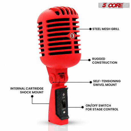 5Core Vintage Microphone Classic Dynamic Professional XLR Studio Retro Style Mic RED