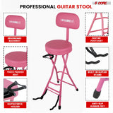 5Core Guitar Stool 3.15" Padded Chair w Backrest Foldable Music Seat Built in Foot Rest Guitar Stand