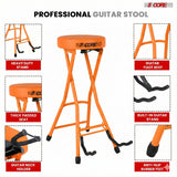 5Core Guitar Stool 3.15" Padded Chair Foldable Heavy Duty Music Seat Built in Foot Rest Guitar Stand