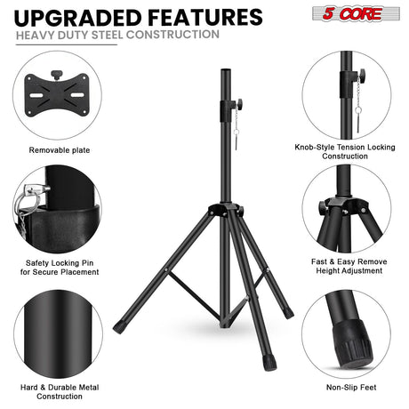 5 Core Speaker Stand 4Ft Adjustable Heavy Duty PA DJ Tripod Studio Monitor Stands w 35mm Insert
