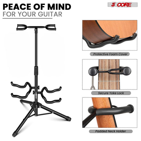 5 Core Guitar Stand Adjustable Double Guitars Stands Floor w Neck Holder for Acoustic Electric Bass