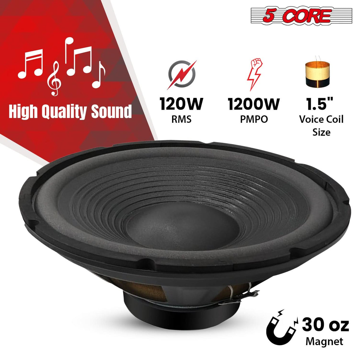 5 Core 12 Inch Guitar Amp Speaker Replacement 200W 8 Ohm Low Distortion for Electric Guitar Cabinets