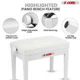 5 Core Adjustable Piano Bench Thick 3.25" Solid Wood Keyboard Stool Heavy Duty Musician Chair