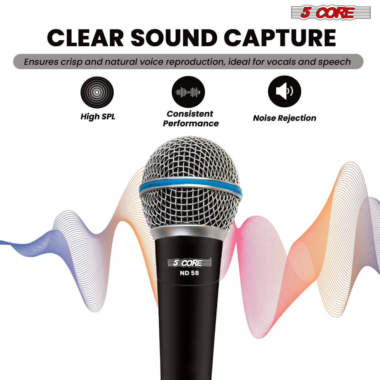5 Core Microphone Professional Dynamic Mic Karaoke Singing XLR Wired Micrófono