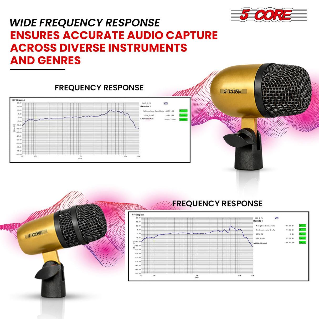 5 Core Conga Mic Snare Tom Set Professional XLR Cardioid Condenser Instrument Microphone Kit