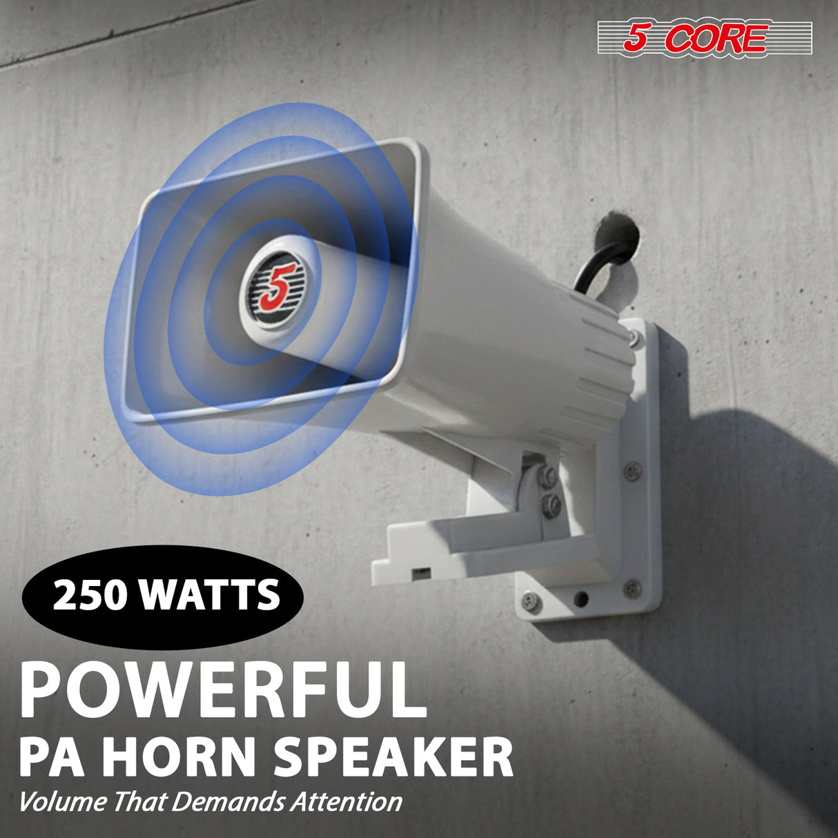 5 Core 8 Inch PA Horn 250W Loud Speaker Bull Horn Loud Audio 8Ohm All Weather Indoor Outdoor Use