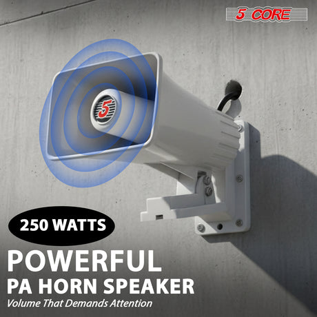 5 Core PA Horn 250W Loud Speaker 8 Inch Bull Horn Loud Audio 8Ohm All Weather Indoor Outdoor Use