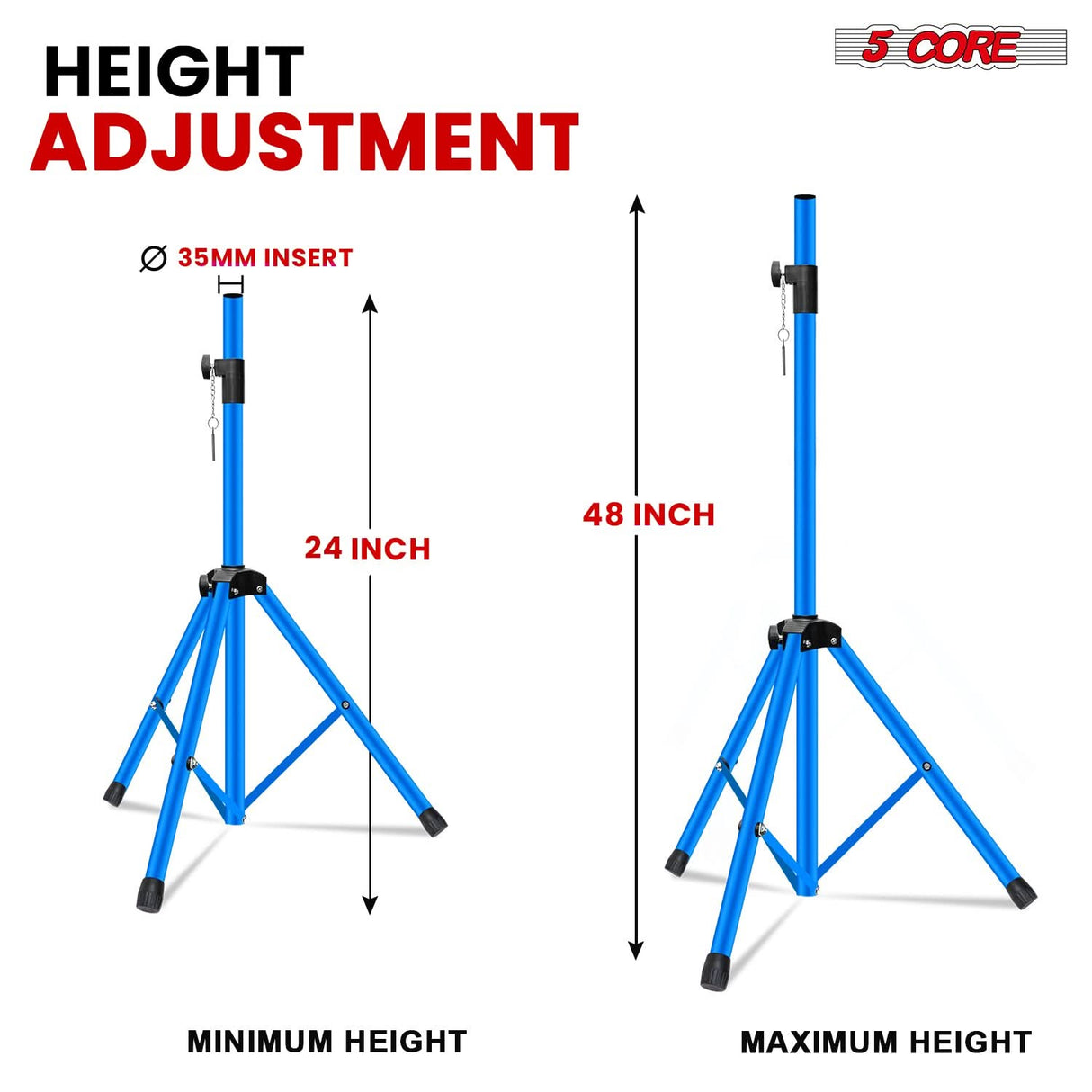 5 Core Speaker Stand Tripod Pair Heavy Duty Adjustable 48" Universal Mount for PA DJ Studio w Bag