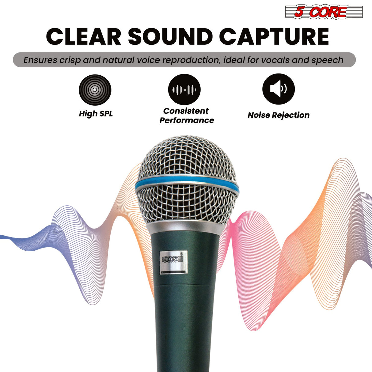5 Core Microphone Professional Dynamic Mic Karaoke Singing XLR Wired Micrófono