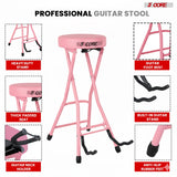 5 Core Guitar Stool 3.15" Padded Chair Foldable Music Seat w Built in Foot Rest Guitar Stand