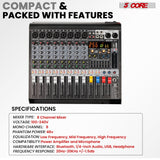 5 Core Audio Mixer 8 Channel DJ Soundboard USB Interface Bluetooth Mixing Console w 99 DSP Effect