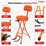 5Core Guitar Stool 3.15" Padded Chair w Backrest Foldable Music Seat Built in Foot Rest Guitar Stand
