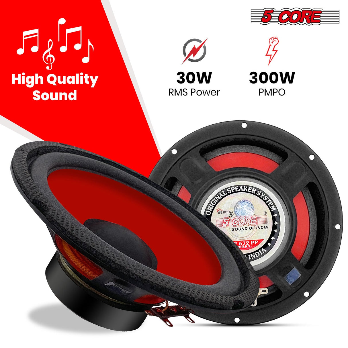 5Core 6 Inch Subwoofer speaker 300 Watt Car Subwoofer 4 Ohm Replacement Sub Woofer