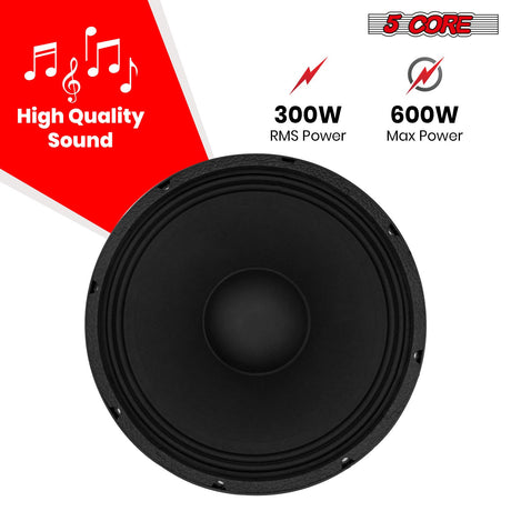 5 Core 10" Subwoofer Speaker 300W RMS Full Range Audio PA DJ Sub Woofer 8Ohm Bass Replacement Driver