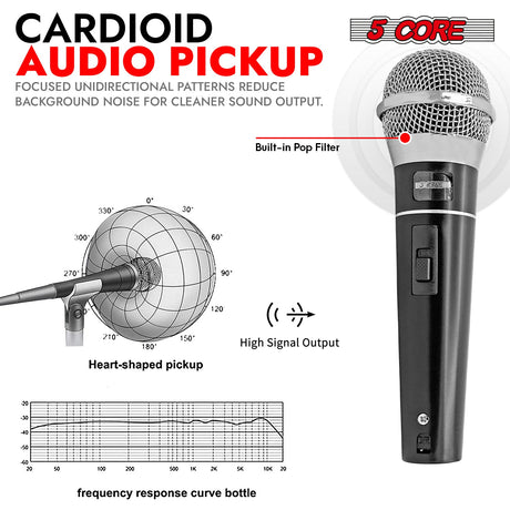 5Core XLR Microphone Dynamic Mic Karaoke Singing Studio Mics Handheld Microfono