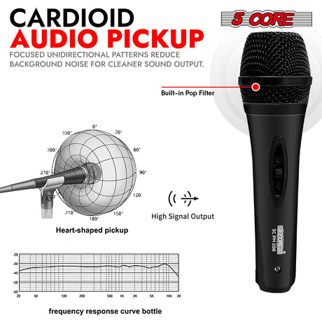 5Core XLR Microphone Dynamic Mic Karaoke Singing Studio Mics Handheld Microfono