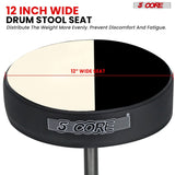 5 Core Drum Throne 3" Thick Padded Memory Foam Comfortable Drummer Stool 330Lb Capacity Adjustable