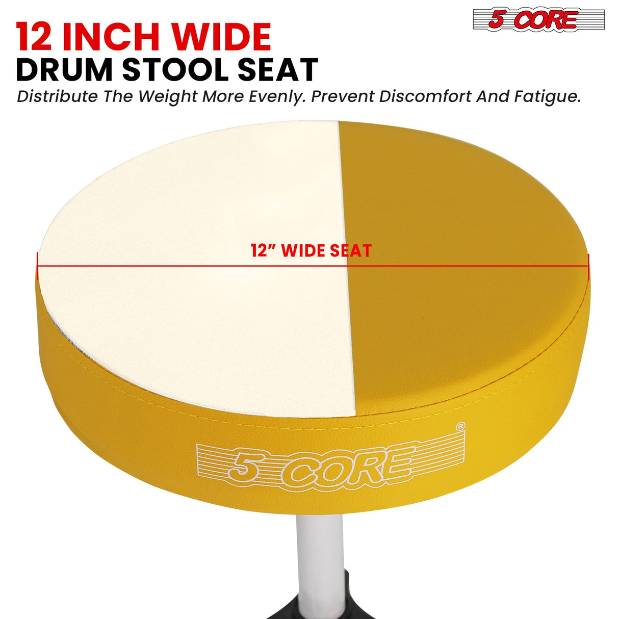 5 Core Drum Throne 3" Thick Padded Memory Foam Comfortable Drummer Stool 330Lb Capacity Adjustable