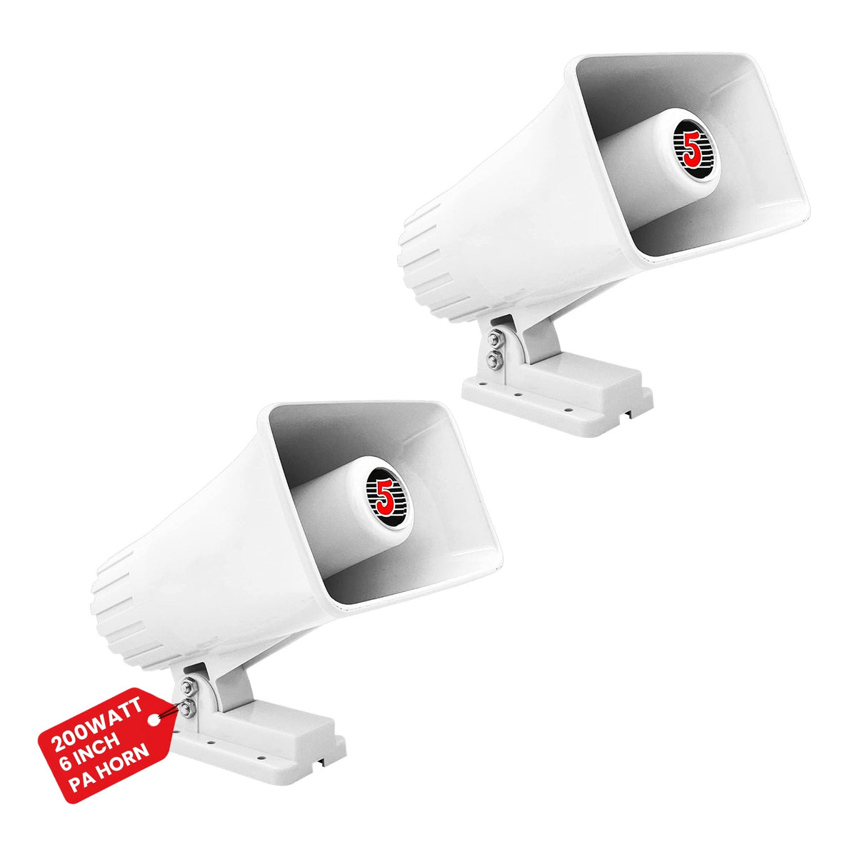 5 Core 6 Inch PA Horn 200W Loud Speaker Pair Bull Horn Loud Audio 8Ohm All Weather Indoor Outdoor