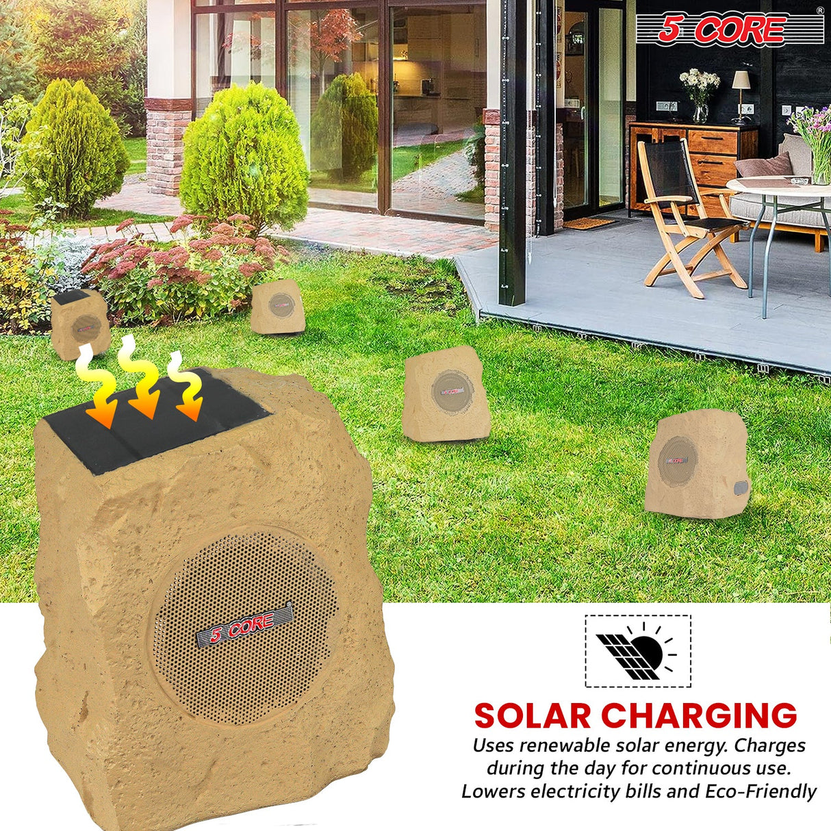 5Core Outdoor Wireless Speakers Bluetooth Rock Waterproof Linkable TWS Garden Speaker BROWN 1 PC