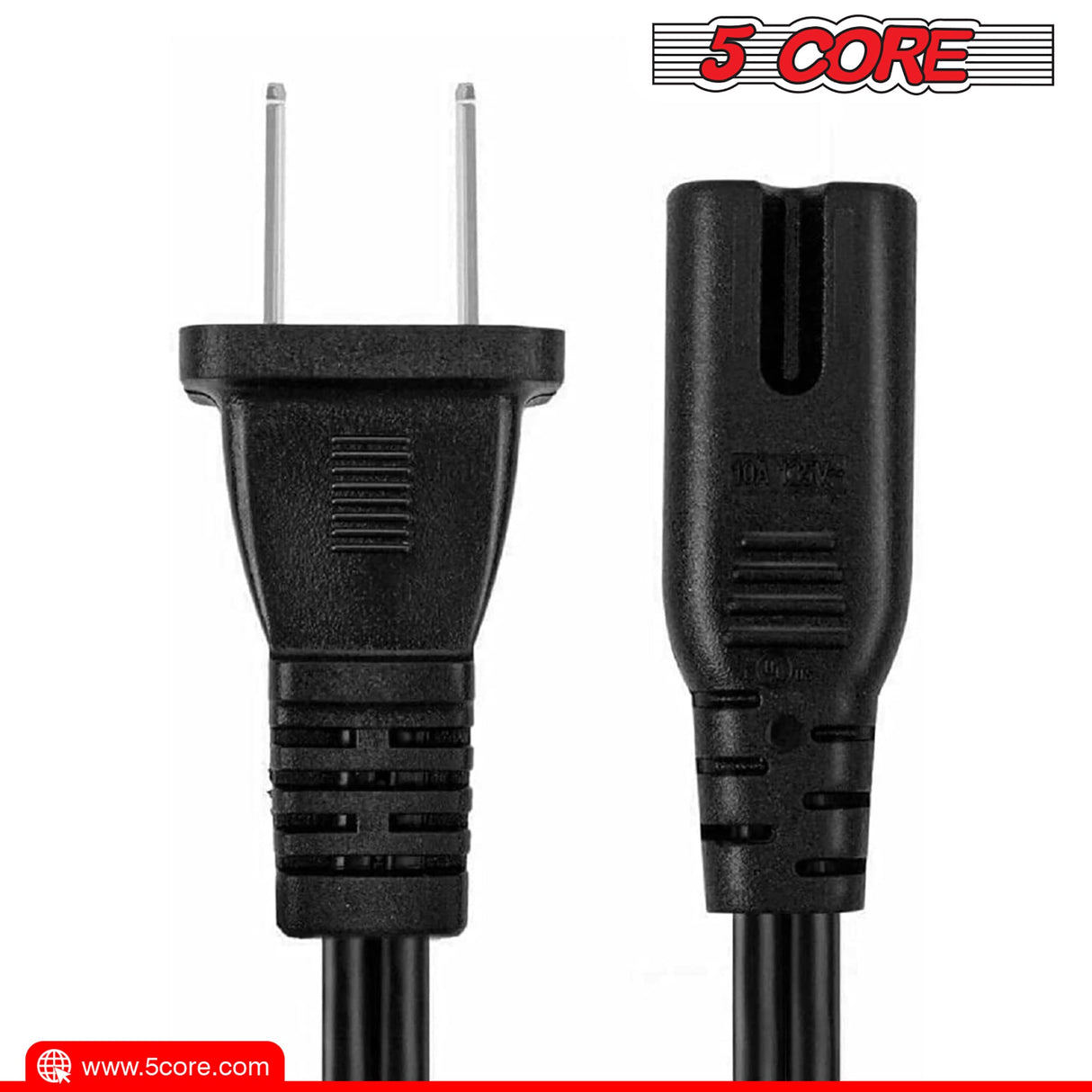 5Core AC Power Cord 12Ft 2 Prong US Male to Female Extension Adapter 16AWG/2C 125V 13A