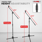 5 Core Mic Stand Floor Pair Adjustable 72" Tripod Microphone Stands w Telescoping Boom Arm