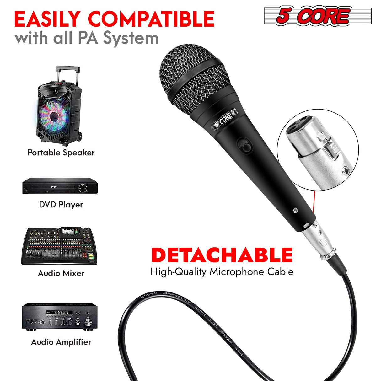 5Core XLR Microphone Dynamic Mic Karaoke Singing Studio Microfono Handheld Mics