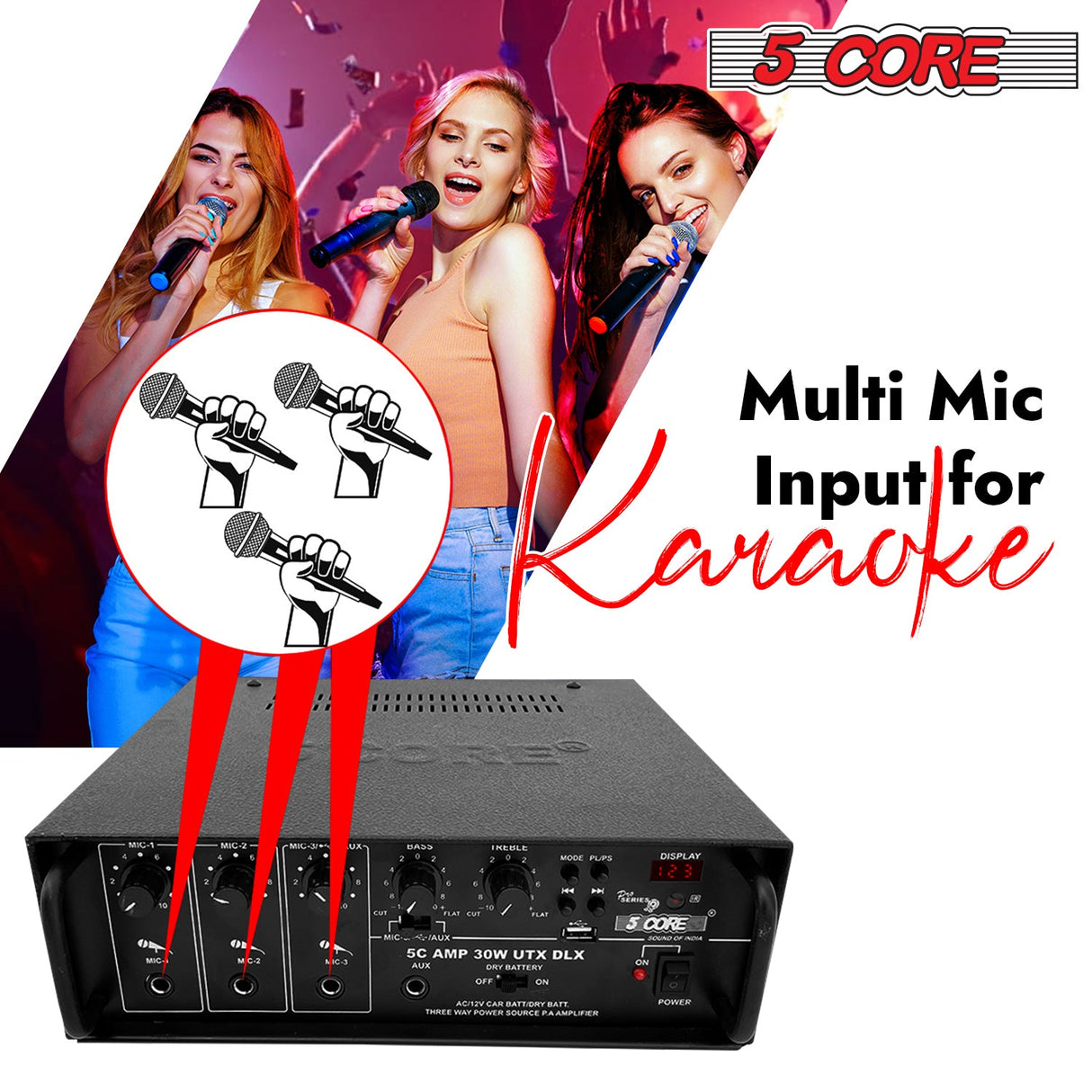5Core Amplifier Home Audio Stereo Receiver PA Speaker Microphone Surround Sound Amp
