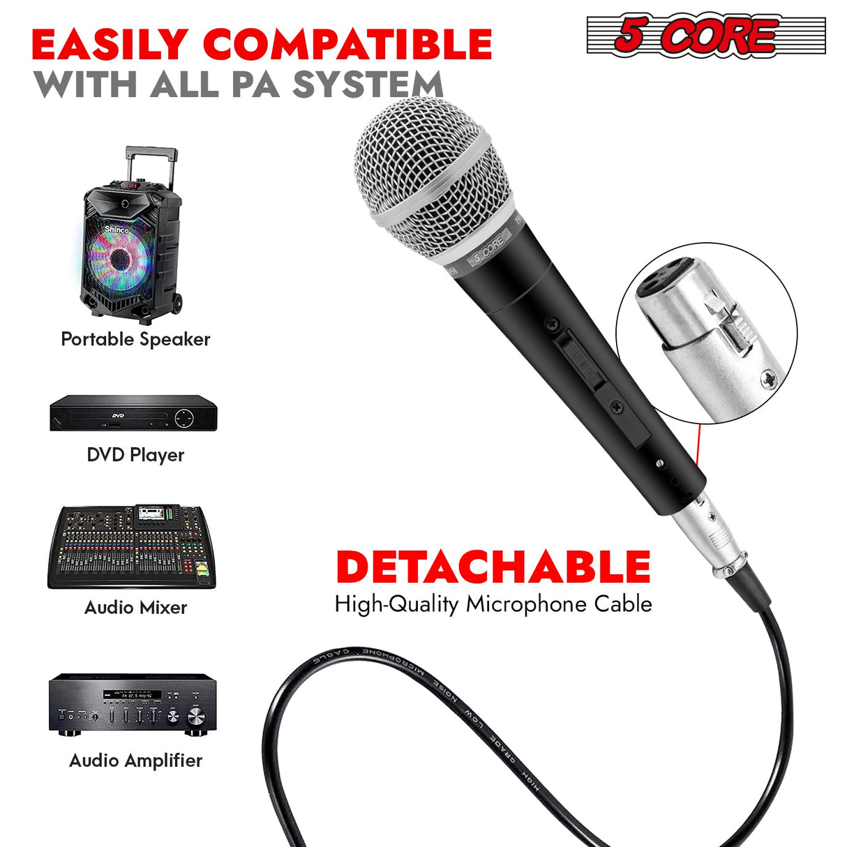 5Core XLR Microphone Dynamic Mic Karaoke Singing Studio Microfono Handheld Mics