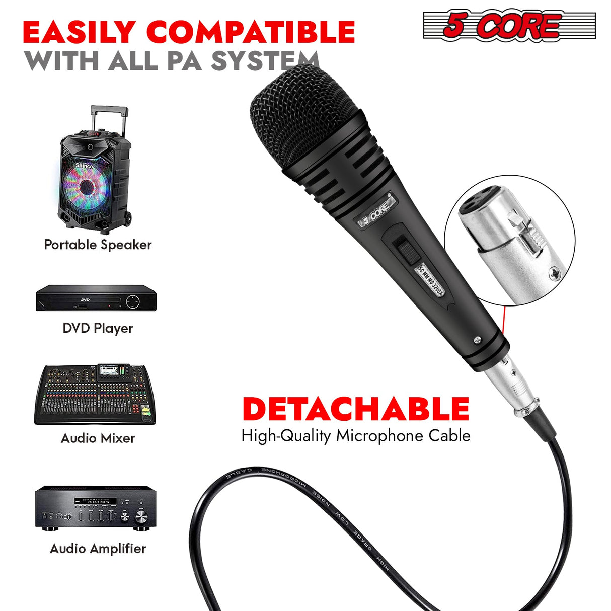 5Core XLR Microphone Dynamic Mic Karaoke Singing Studio Microfono Handheld Mics