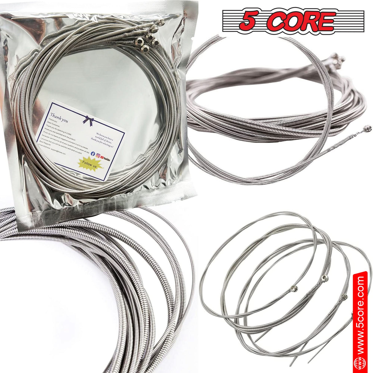 5 Core Bass Guitar Strings Brass Phosphor Bronze Extra Light Gauge Bright Tone 6 String Set