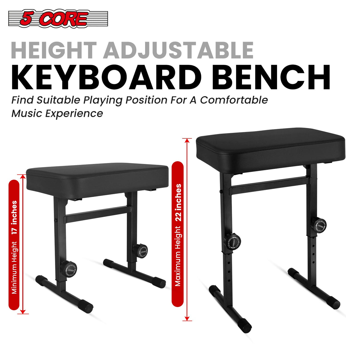 5CORE Keyboard Bench Piano Stool Thick Padded Seat Height Adjustable Keyboard Chair