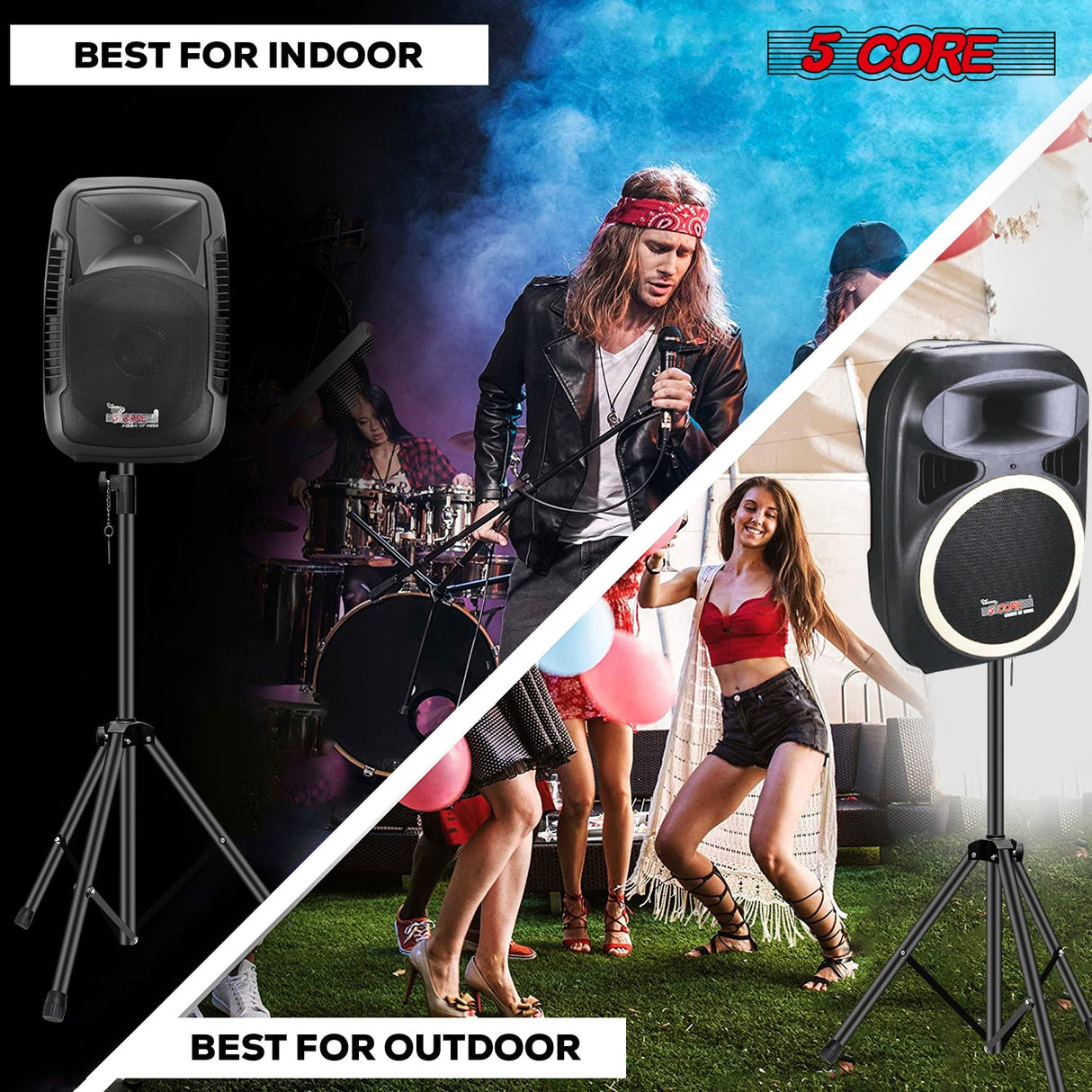 5Core Speaker Stand Tripod Tall Adjustable 72 Inch DJ Studio Monitor Stands Pole Mount BLACK