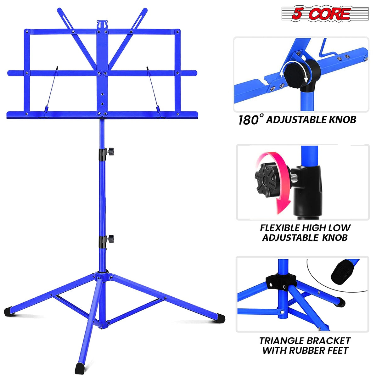 5 Core Music Stand Adjustable Desktop Book Stands Portable Sheet Holder All Metal Foldable Bookstand