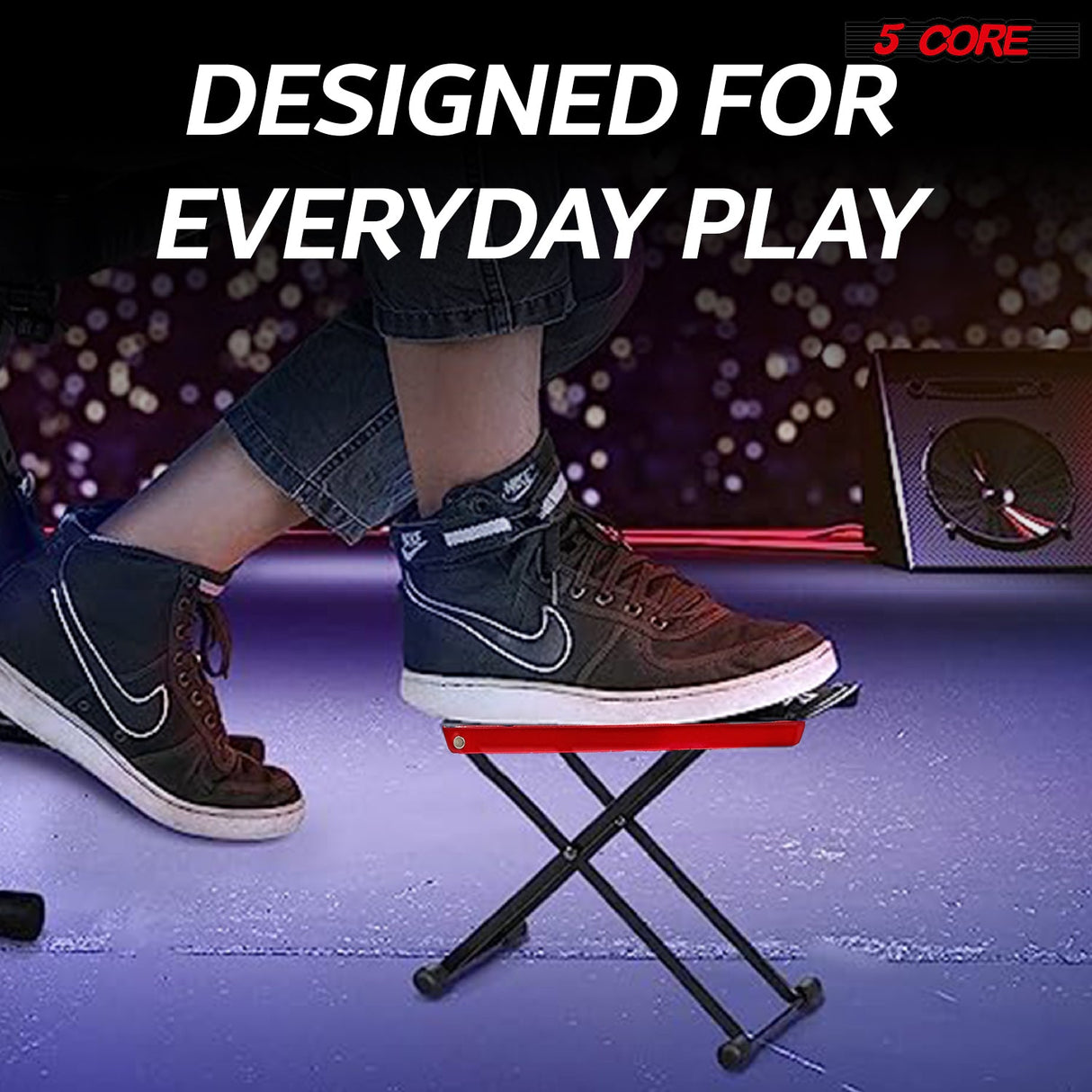 5Core Guitar Foot Stool Height Adjustable Folding Leg Rest Classical Footrest